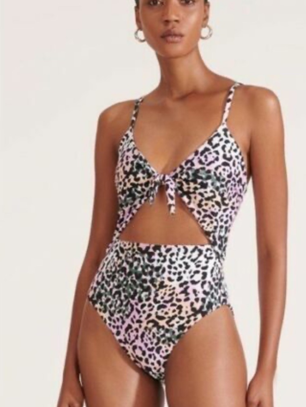 VERONICA BEARD | Aniston Cutout One-Piece Swimsuit in Lilac Multi Leopard | M